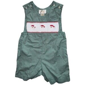 Sir John By Rosalina Infant Boys Santa Smocked Green Gingham Shortall 18 Mo
